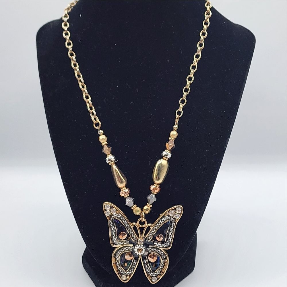 Butterfly gold & rhinestone statement necklace fairy grunge